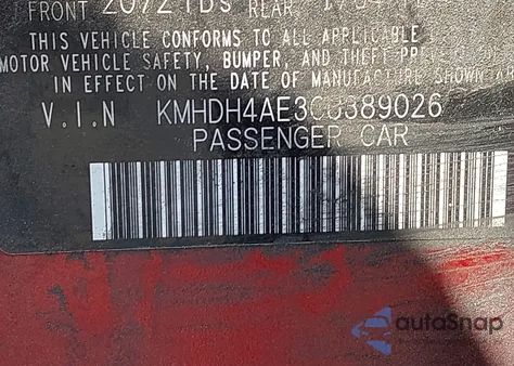 2012 Hyundai Elantra Gls (Ulsan Plant) z USA, uszkodzony, nr VIN KMHDH4AE3CU389026